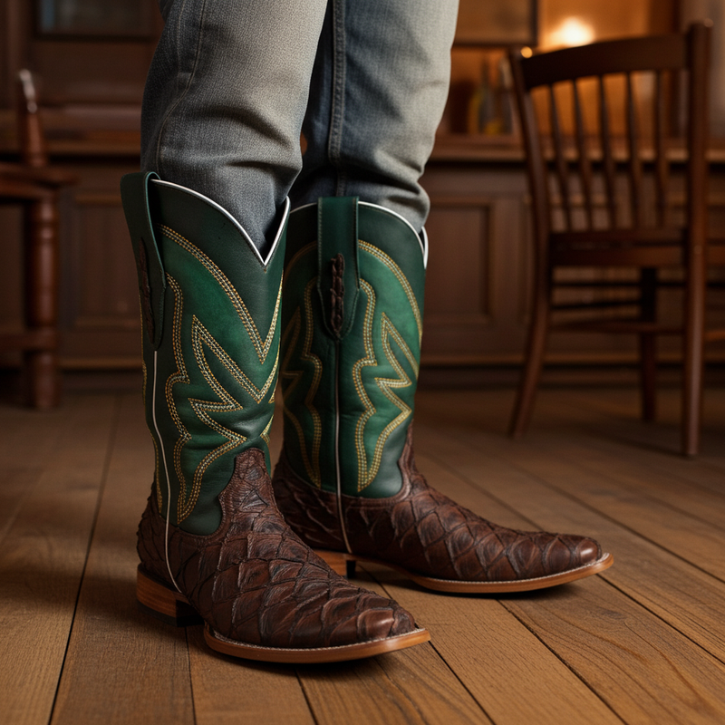 Load image into Gallery viewer, 8022 - RockinLeather Men&#39;s Genuine Pirarucu Square Toe Western Boot
