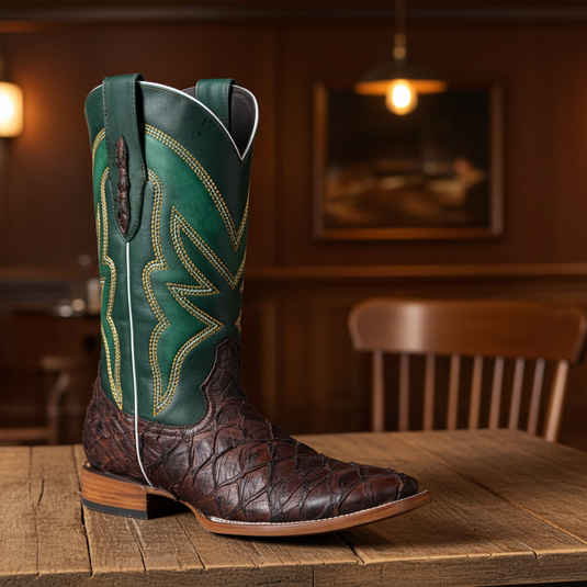 8022 - RockinLeather Men's Genuine Pirarucu Square Toe Western Boot