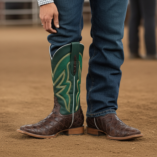 8022 - RockinLeather Men's Genuine Pirarucu Square Toe Western Boot