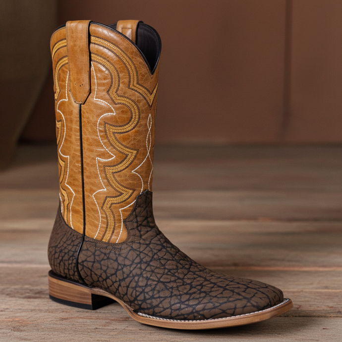 8024 - RockinLeather Men's Chocolate Buffalo Square Toe Western Boot