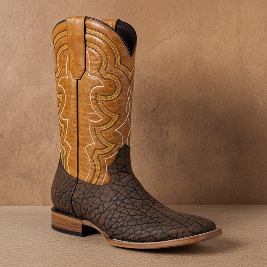 8024 - RockinLeather Men's Chocolate Buffalo Square Toe Western Boot