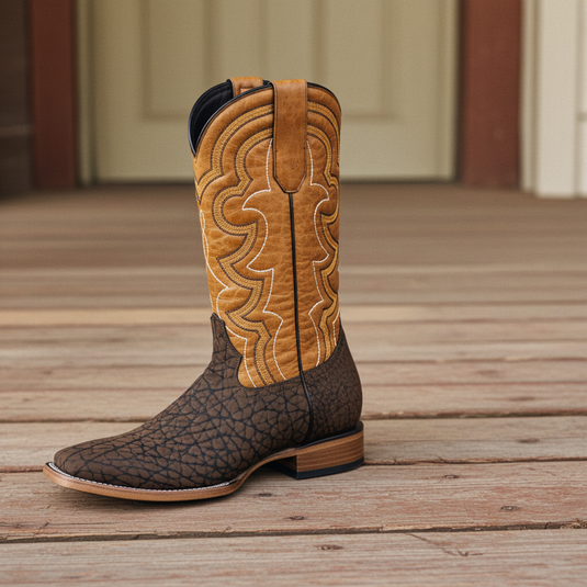 8024 - RockinLeather Men's Chocolate Buffalo Square Toe Western Boot