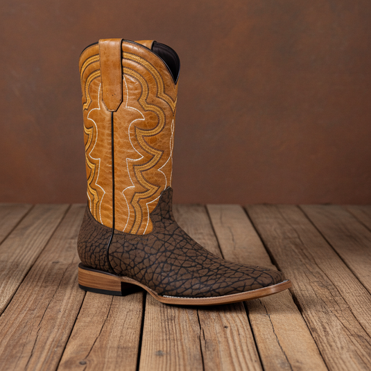 8024 - RockinLeather Men's Chocolate Buffalo Square Toe Western Boot