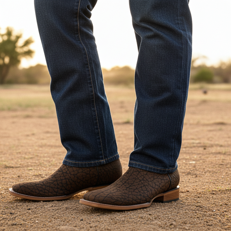 Load image into Gallery viewer, 8024 - RockinLeather Men&#39;s Chocolate Buffalo Square Toe Western Boot
