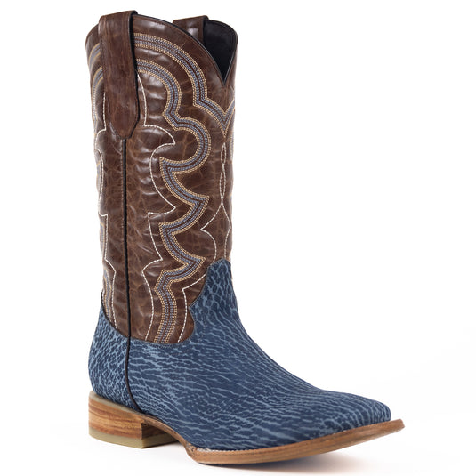 8025 - RockinLeather Men's Blue Buffalo Square Toe Western Boot