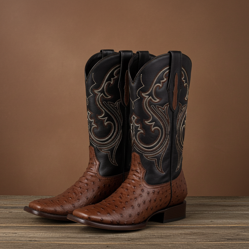 Load image into Gallery viewer, 8029 - RockinLeather Men&#39;s Coffee Full Quill Ostrich Square Toe Western Boot
