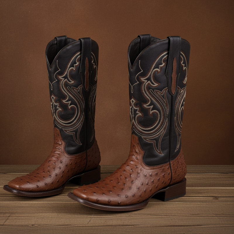 Load image into Gallery viewer, 8029 - RockinLeather Men&#39;s Coffee Full Quill Ostrich Square Toe Western Boot
