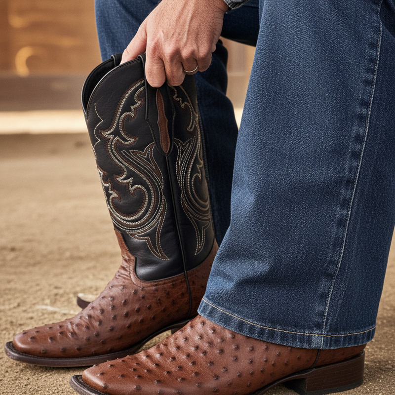 Load image into Gallery viewer, 8029 - RockinLeather Men&#39;s Coffee Full Quill Ostrich Square Toe Western Boot
