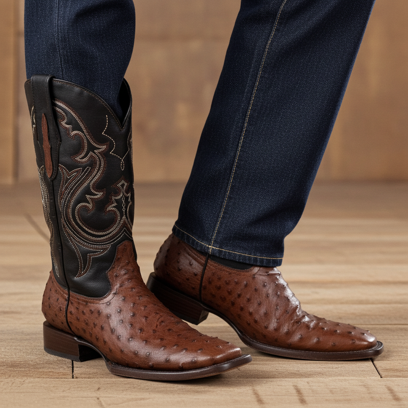 Load image into Gallery viewer, 8029 - RockinLeather Men&#39;s Coffee Full Quill Ostrich Square Toe Western Boot
