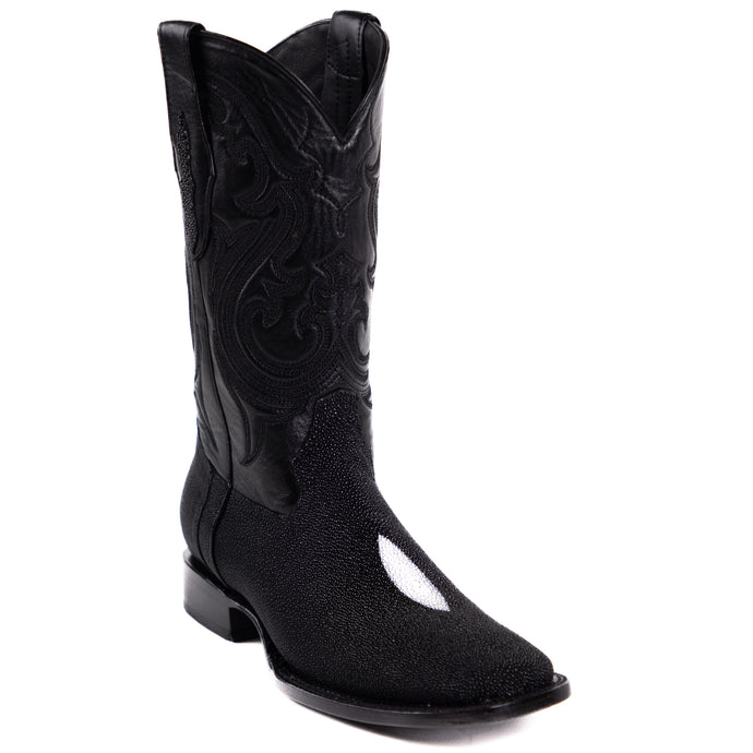 8030 - RockinLeather Men's Genuine Black Stingray Square Toe Western Boot