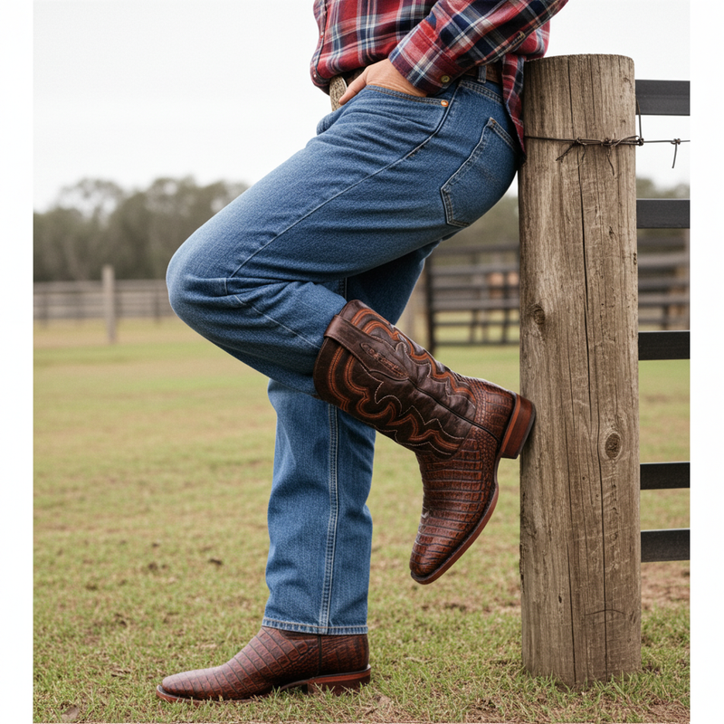 Load image into Gallery viewer, 8033 - RockinLeather Men&#39;s Caiman Square Toe Western Boot
