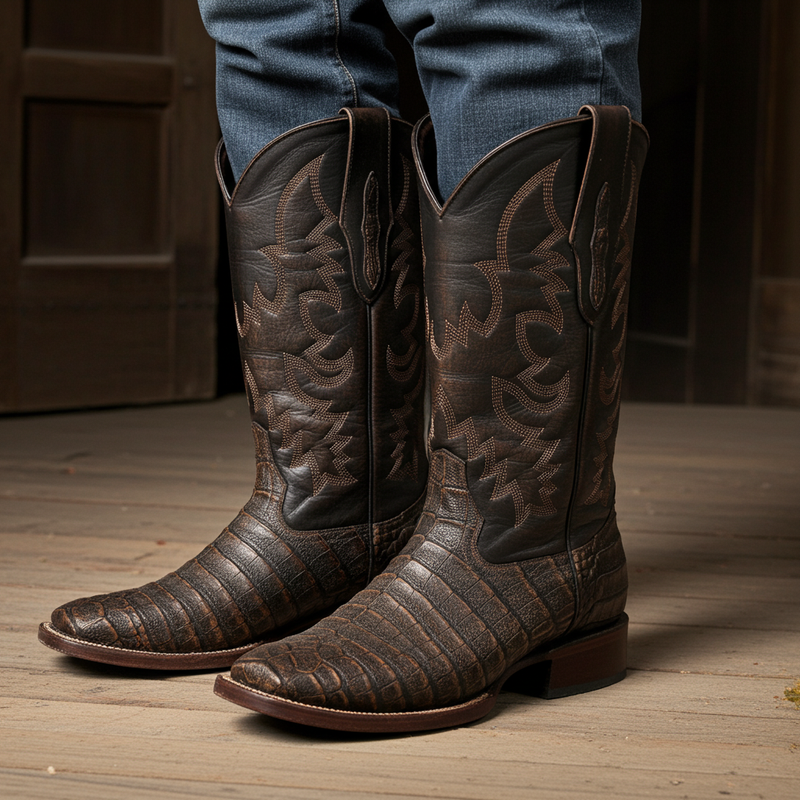 Load image into Gallery viewer, 8035 - RockinLeather Men&#39;s Caiman Square Toe Western Boot
