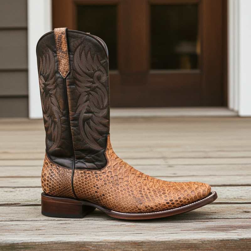 Load image into Gallery viewer, 8036 - RockinLeather Men&#39;s Tan Python Square Toe Western Boot
