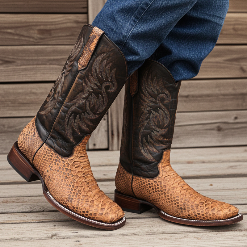 Load image into Gallery viewer, 8036 - RockinLeather Men&#39;s Tan Python Square Toe Western Boot
