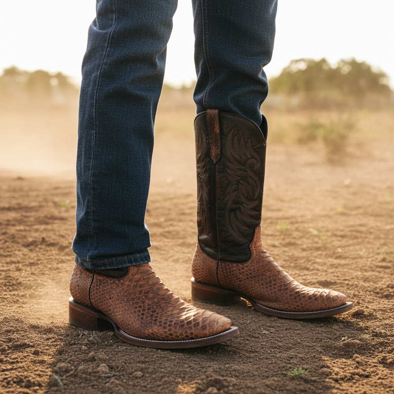 Load image into Gallery viewer, 8036 - RockinLeather Men&#39;s Tan Python Square Toe Western Boot
