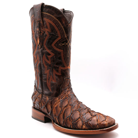 8037 - RockinLeather Men's Genuine Pirarucu Square Toe Western Boot
