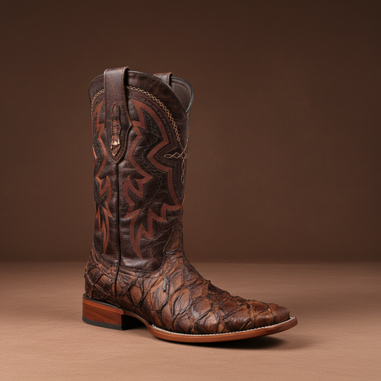 8037 - RockinLeather Men's Genuine Pirarucu Square Toe Western Boot
