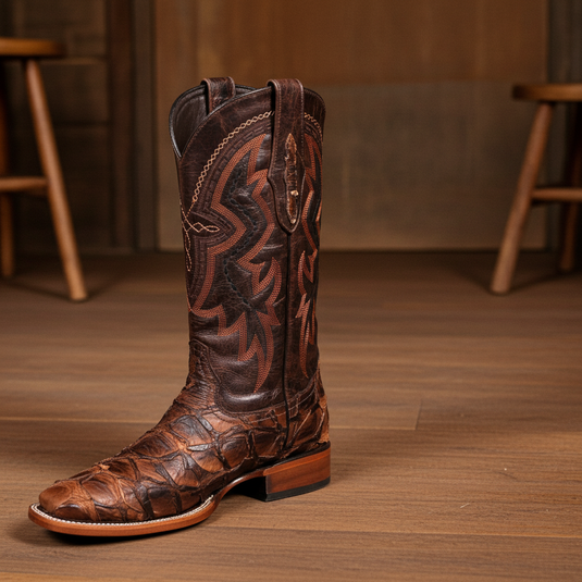 8037 - RockinLeather Men's Genuine Pirarucu Square Toe Western Boot