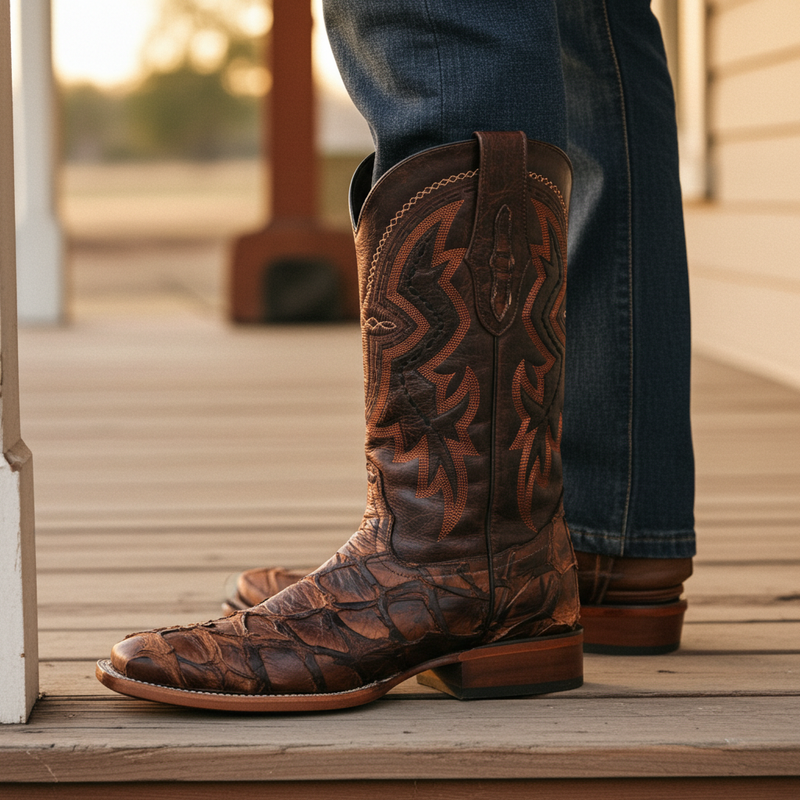 Load image into Gallery viewer, 8037 - RockinLeather Men&#39;s Genuine Pirarucu Square Toe Western Boot
