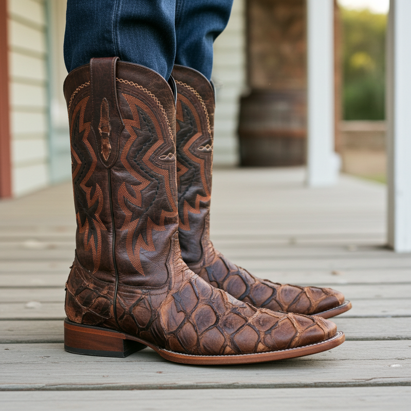 Load image into Gallery viewer, 8037 - RockinLeather Men&#39;s Genuine Pirarucu Square Toe Western Boot
