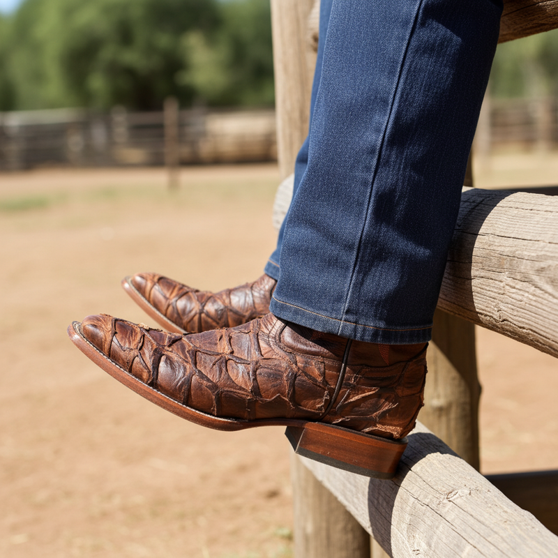 Load image into Gallery viewer, 8037 - RockinLeather Men&#39;s Genuine Pirarucu Square Toe Western Boot
