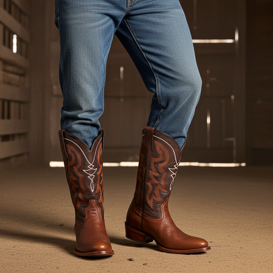 8039 - RockinLeather Men's Genuine Brown Deer Skin Western Boot