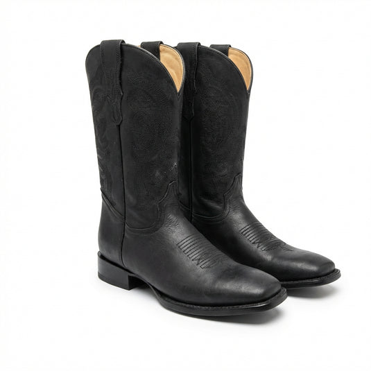 100008 - RockinLeather Men's Black Cowhide Square Toe Boot