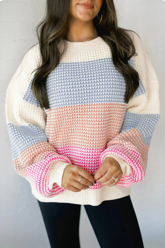 DLLS833 - Ladies Light Blue Drop Shoulder Round Neck Long Sleeve Pullover Sweater