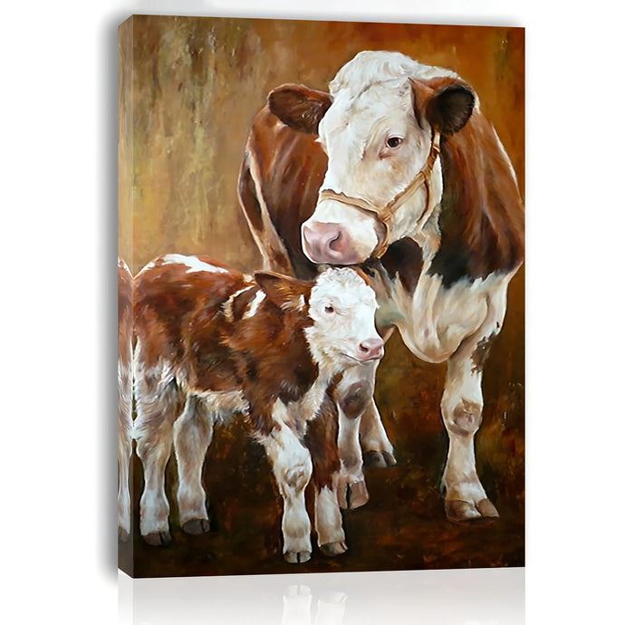 TMSG15 - Rustic Farmhouse Cow & Calf Framed Canvas Art