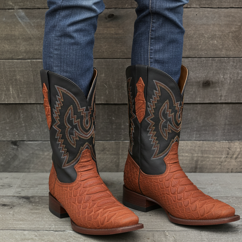 Load image into Gallery viewer, CP1704 - Cowboy Prayer Hand Crafted Rust Brown Python Print Cowboy Boot
