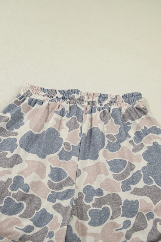 DLLS761 - Ladies Multicolour Camouflage Loose Tee Drawstring Shorts 2pcs Outfit