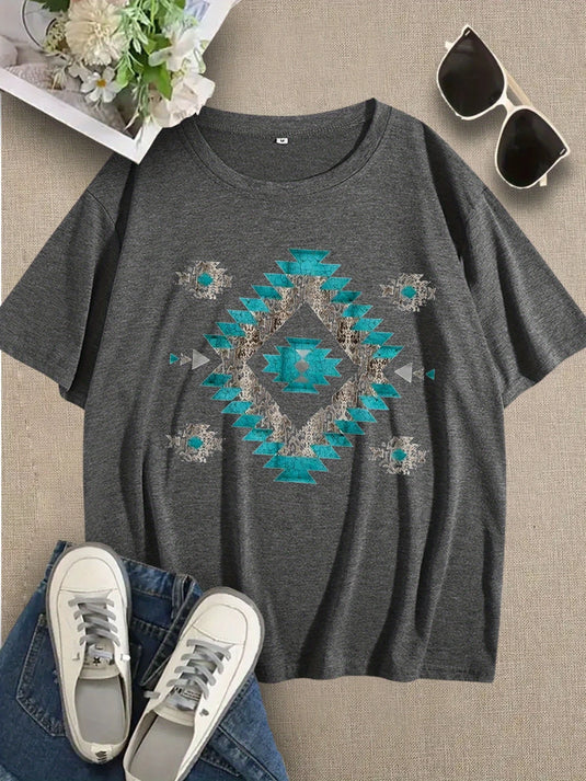 TMTSHT121 - Ladies Grey Geometric Diamond Print T Shirt