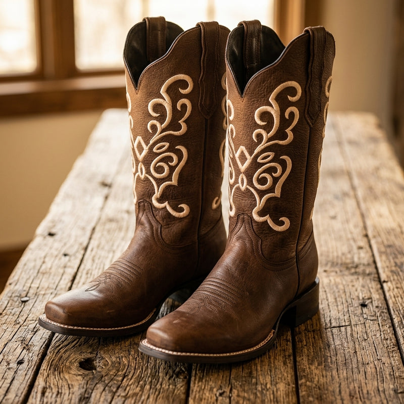 Load image into Gallery viewer, 2803 - RockinLeather Women's Gaucho Brown Western Boot w/Raised Embroidery
