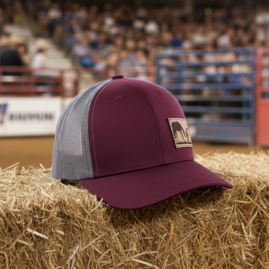 CP119 - Cowboy Prayer Leather Patch Maroon/Grey Cap