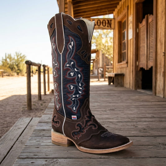 2127 - RockinLeather Women's Tall Distressed Brown Boot With Wide Square Toe