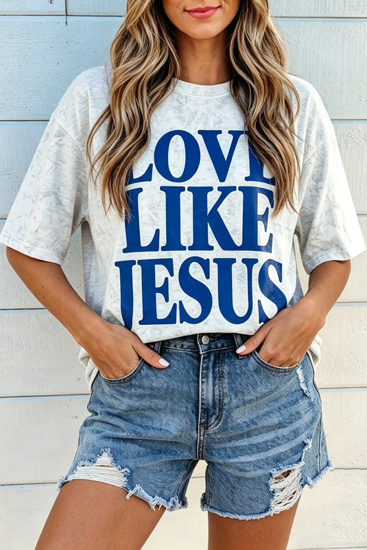 DLLS710 - Ladies Gray Love Like Jesus Camouflage Oversized T Shirt