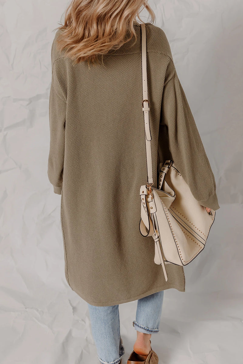 Load image into Gallery viewer, DLLS219 - Ladies DUNE Solid Color Textured Knit Open Front Oversize Midi Sweater Cardigan

