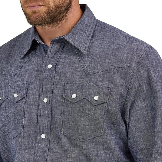 112369519 - Wrangler Men's Cody Johnson Navy Western Snap