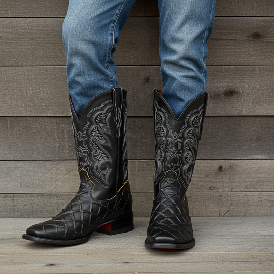 CP1702 - Cowboy Prayer Pirarucu Print w/Yellow Underlay Cowboy Boots