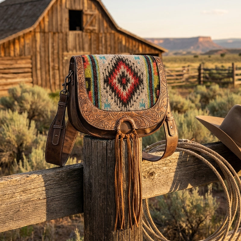 Load image into Gallery viewer, 23123531 - Justin Ladies Saddle Bag Southwestern Blanket W/ Tooling
