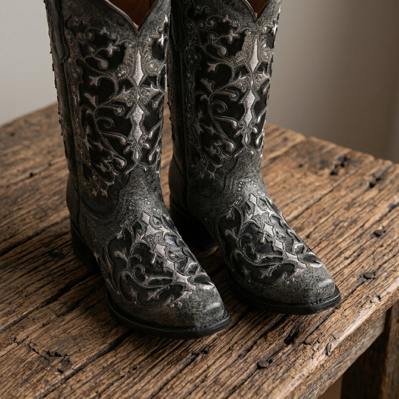 Load image into Gallery viewer, 2816 - RockinLeather Women's Black Crater Square Toe Western Boot
