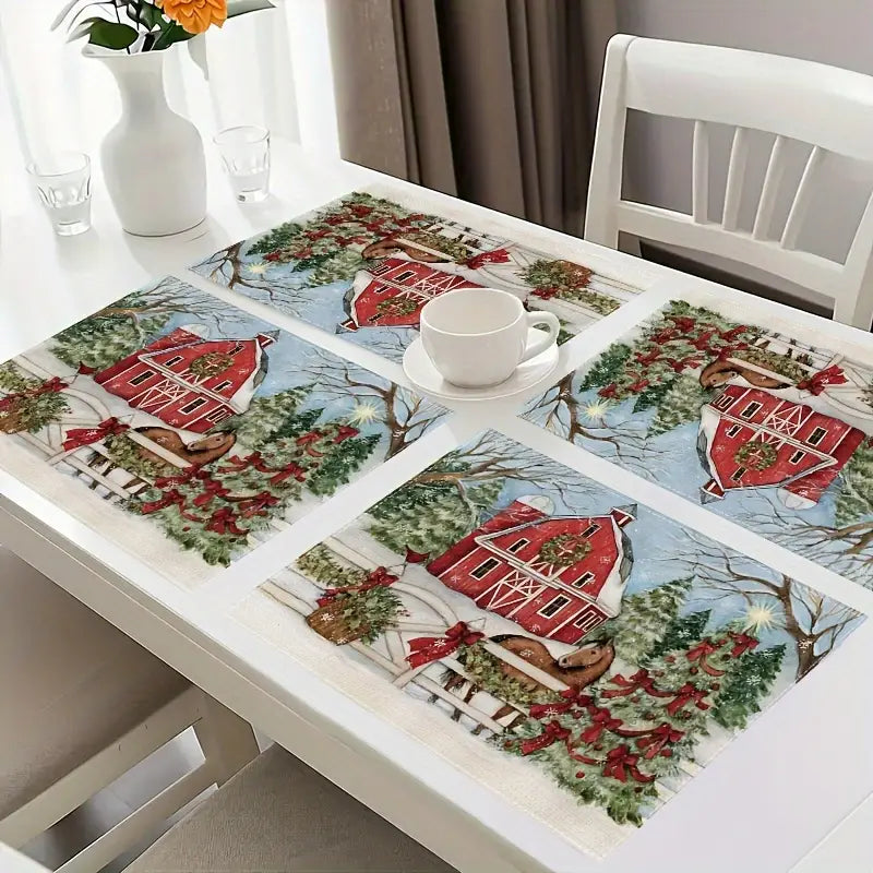 Load image into Gallery viewer, TMPLMT13 - Set of 4 - Rustic Barnyard Christmas Placemats

