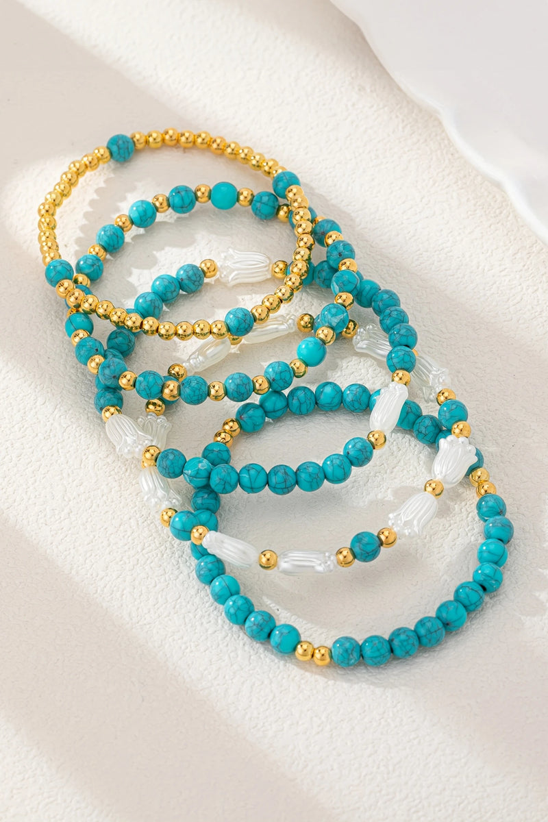Load image into Gallery viewer, DLLBC 22 - Turquoise Mixed Golden Beads Pearlish Detail 5pcs Bracelet Set
