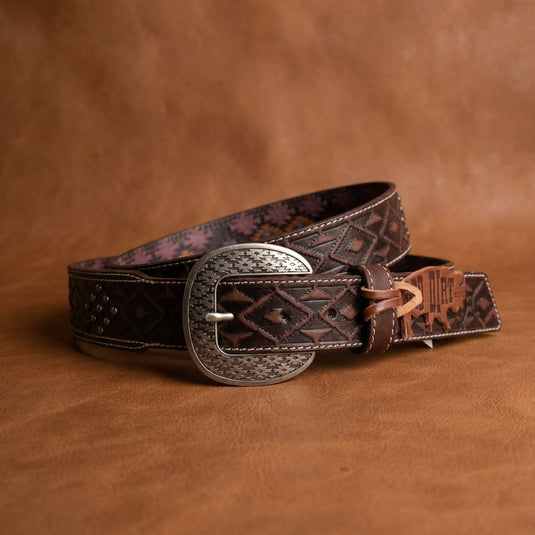 23112BE7 - Red Dirt Hat Co. Men's Dark Brown Tooled Belt