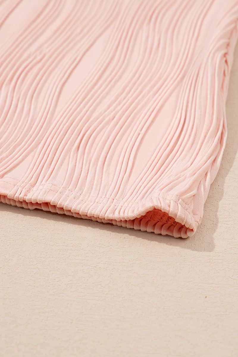Load image into Gallery viewer, DLLS503 - Ladies Pink Wavy Textured Button V Neck Tee
