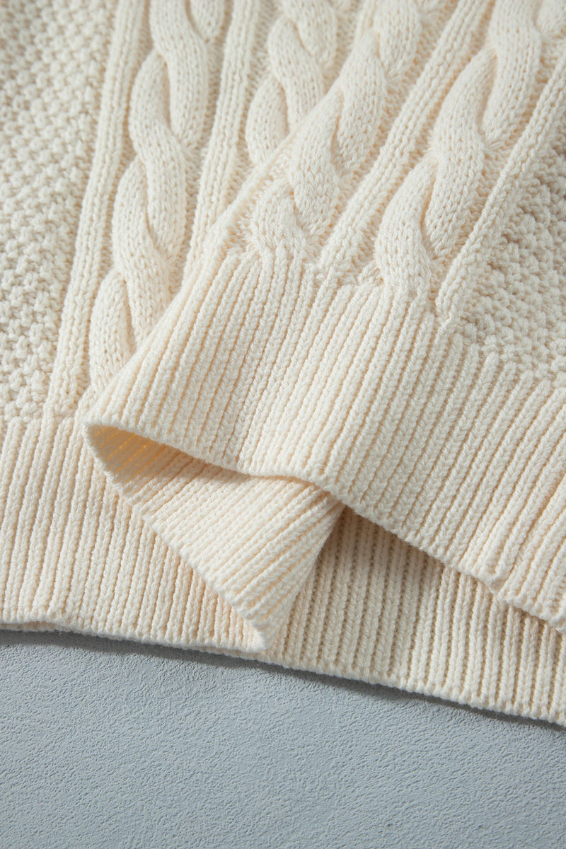 Load image into Gallery viewer, DLLS1146 - Ladies Beige Drop Shoulder Round Neck Cable Knit Sweater
