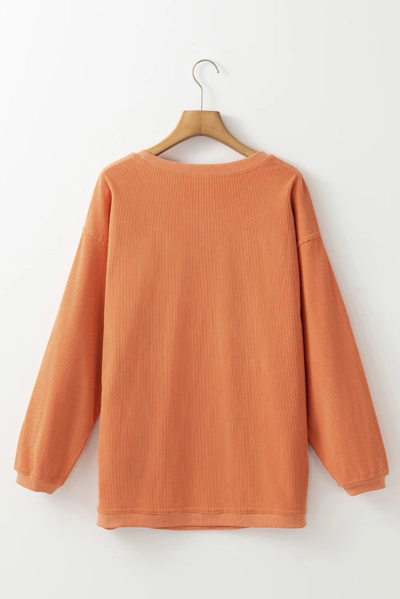 Load image into Gallery viewer, DLLS990 - Ladies Orange Whatever Spices Your Pumpkin Corded Pullover Sweatshirt
