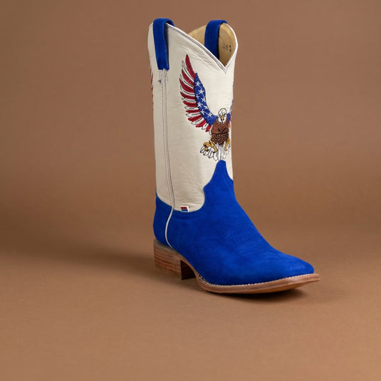 1242 - RockinLeather Men's Blue Suede Leather Boot W/Eagle Embroidery