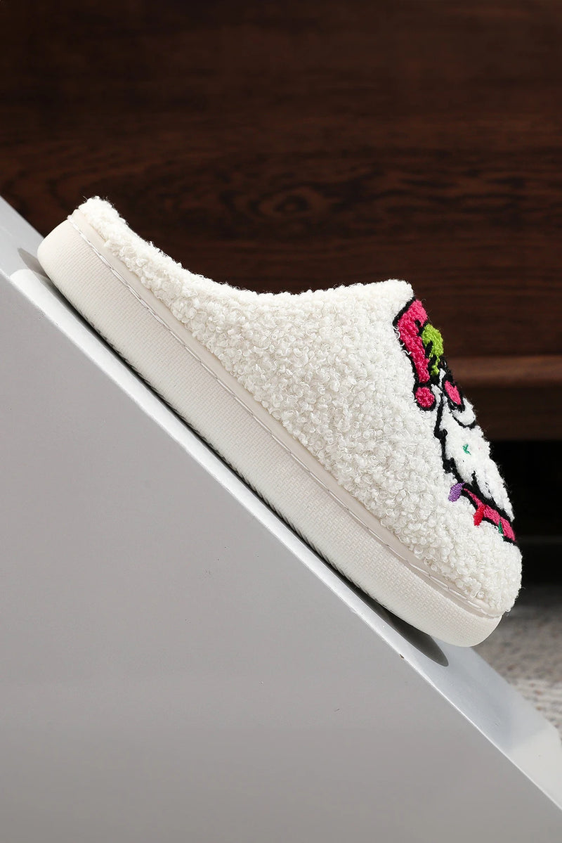 Load image into Gallery viewer, DLLSHOE 130 - White Starry Santa Claus Pattern Christmas Plush Slippers
