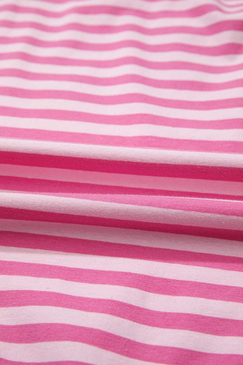 Load image into Gallery viewer, DLLS619 - Ladies Pink Stripe Cap Sleeve Tee Elastic Waist Shorts 2pcs Outfit
